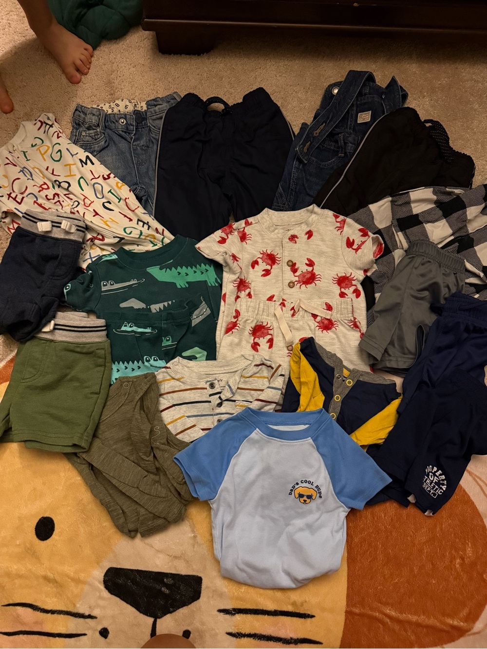 17 piece 9 month bundle- shorts, pants, sleepers, long onsies, sets